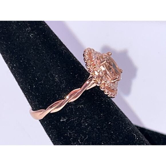 1.50 CT Oval Lab Created Morganite Diamond Halo Engagement Ring Rose Gold Plated - Picture 7 of 12